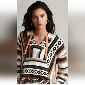 POLO RALPH LAUREN Hooded Baja Sweater Wool Cashmere Blend Cream Multi Medium